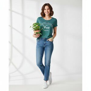 Lucky Brand Womens Green Luck and Love Graphic T Shirt Casual Cotton Top